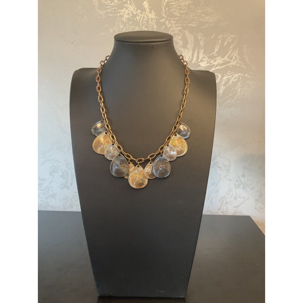 Vintage Gold & Silver Disc Necklace With Adjustable Chain